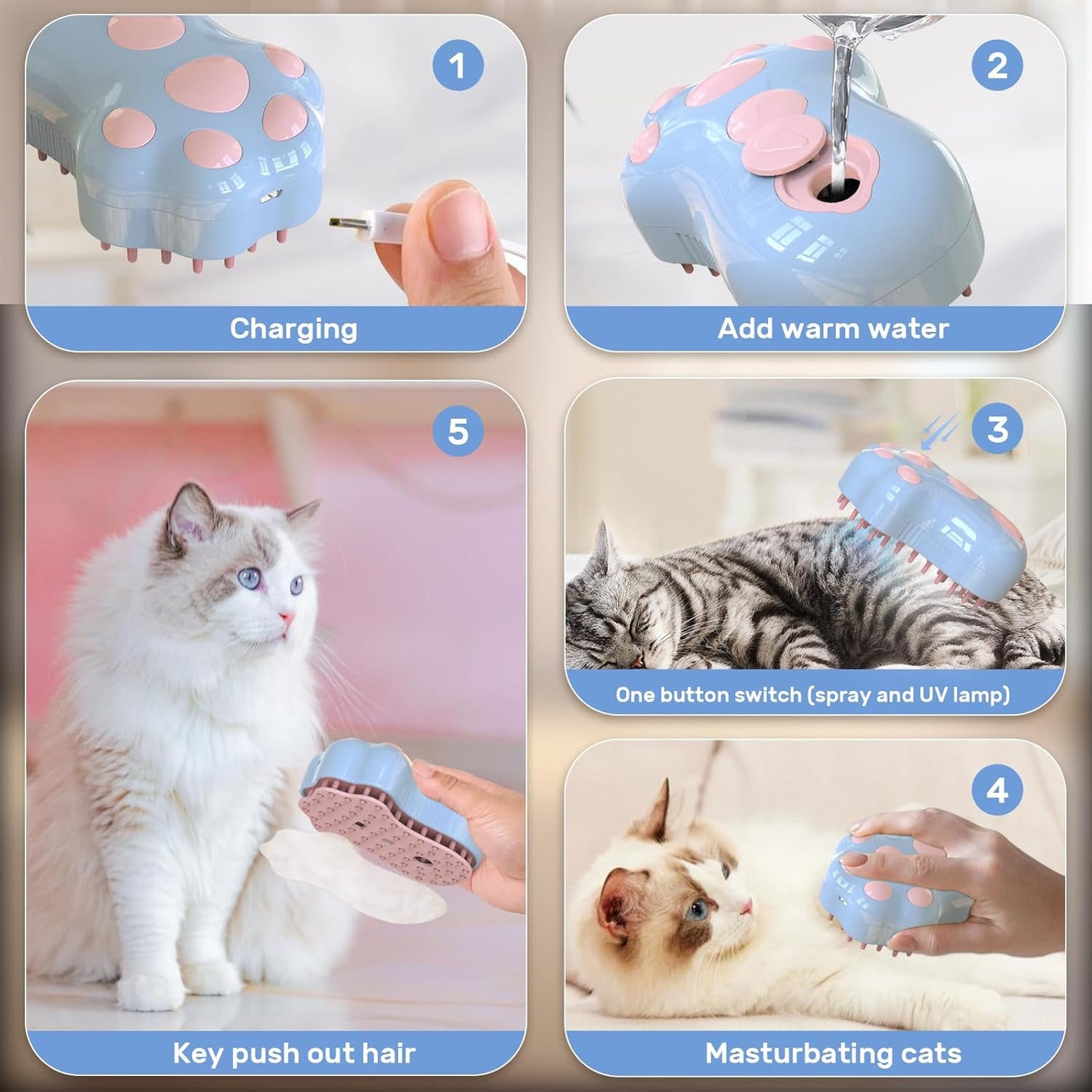 4-in-1 Self-Cleaning Steam Brush for Cats and Dogs Silicone