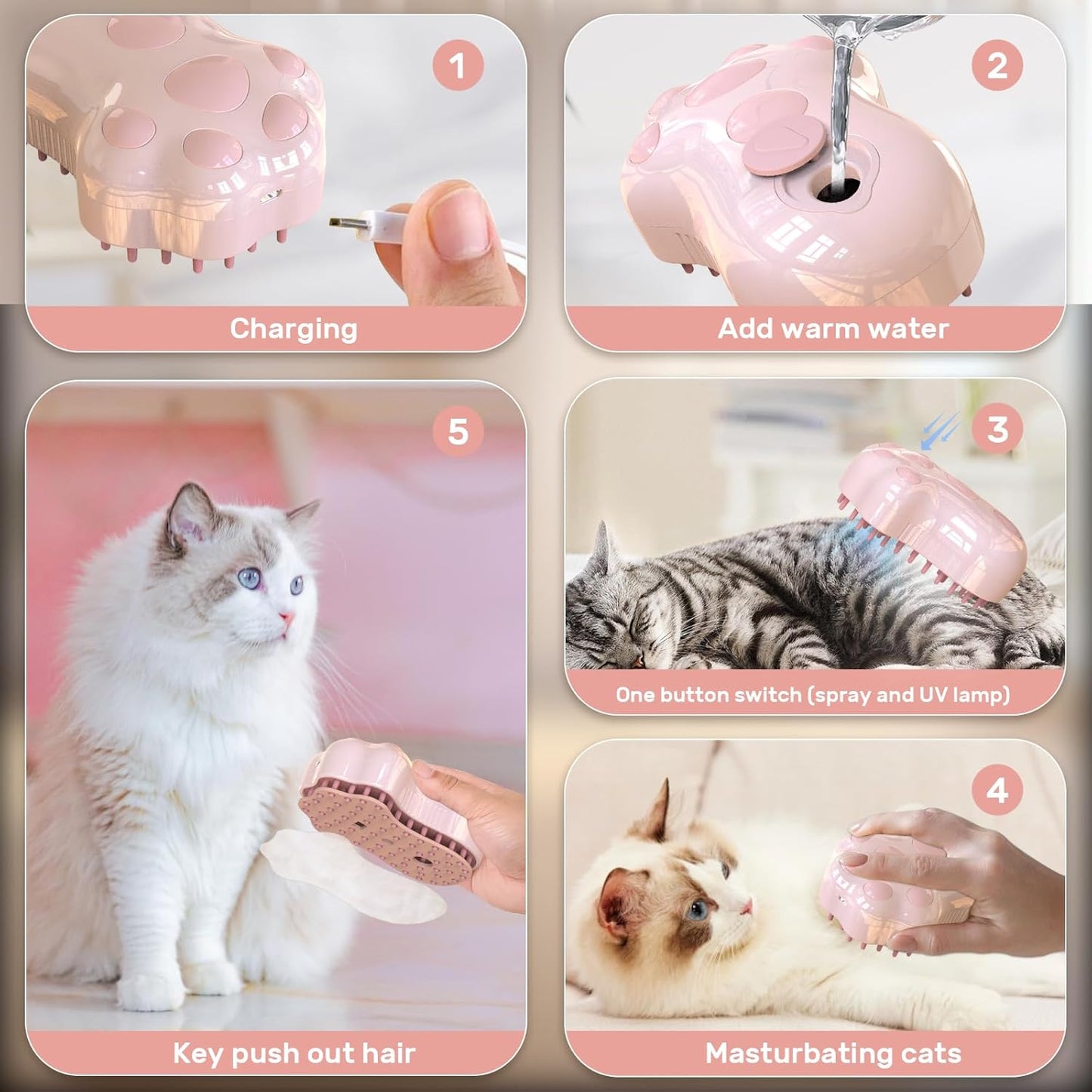 4-in-1 Self-Cleaning Steam Brush for Cats and Dogs Silicone