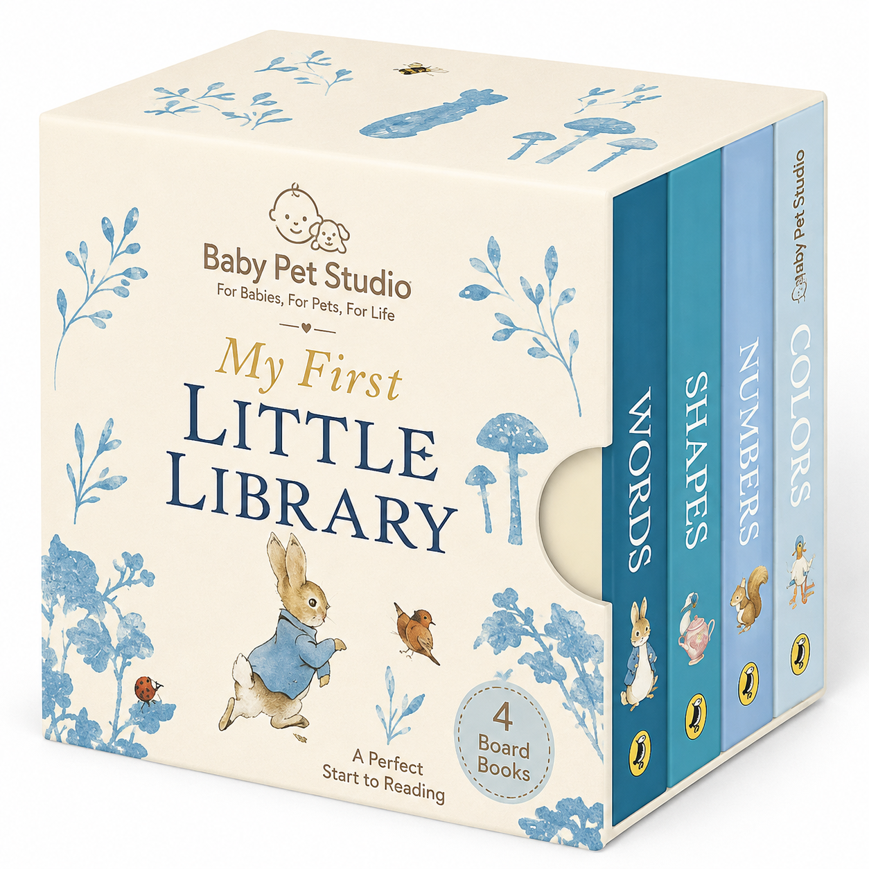 Baby Pet Studio My First Little Library – 4 Educational Board Books Gift Set for Babies & Toddlers