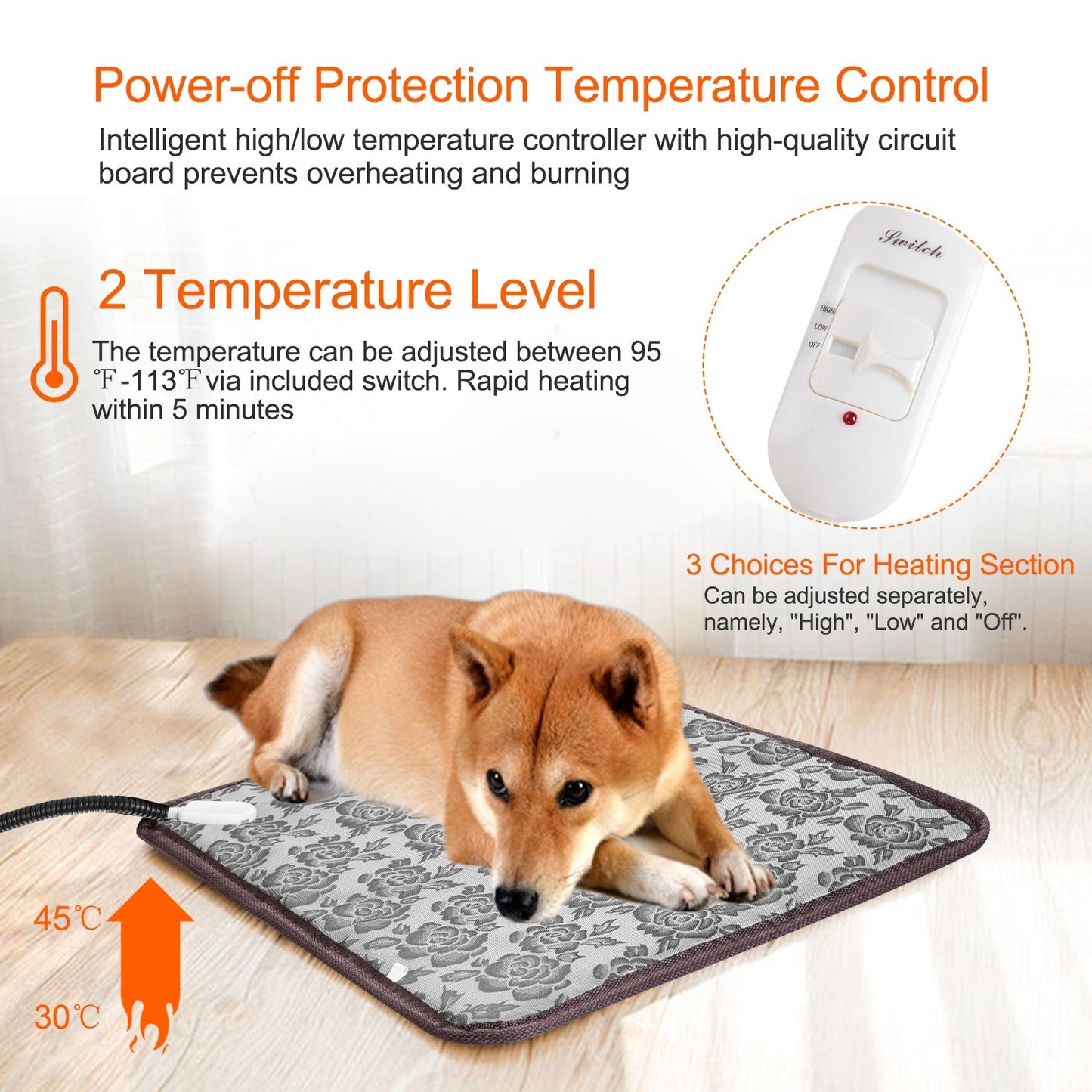 Electric Pet Heating Pad Adjustable Temperature Cats and Dogs