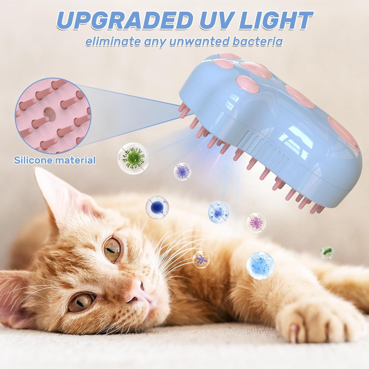 4-in-1 Self-Cleaning Steam Brush for Cats and Dogs Silicone
